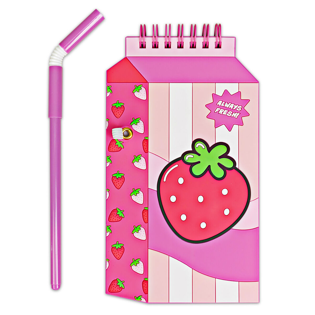 Strawberry Milk Carton Notepad with Straw Pen Set