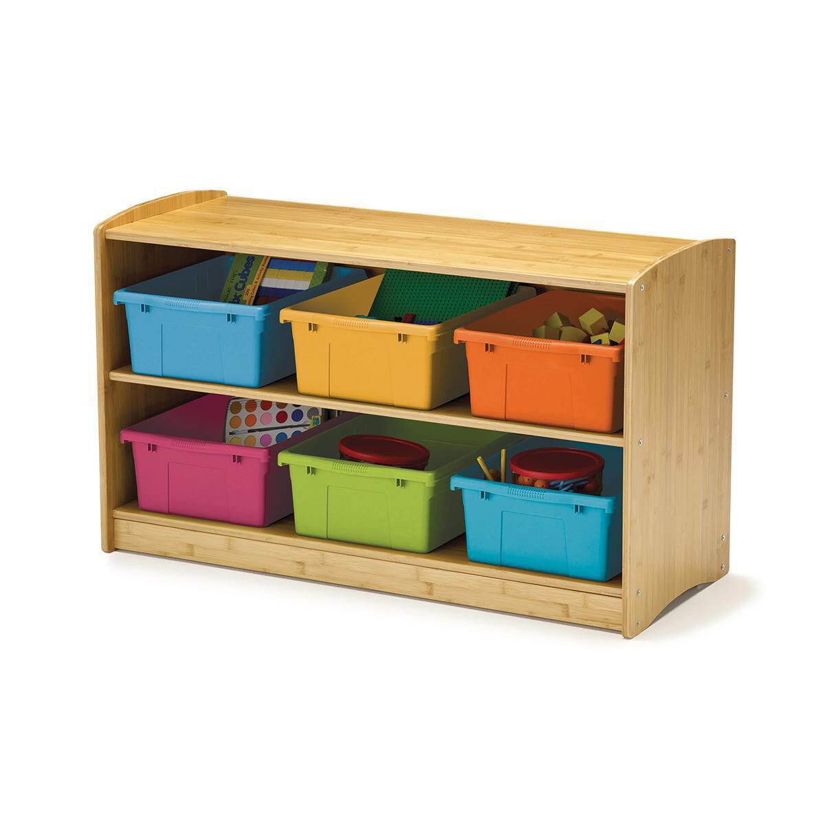  Bamboo Shelving Unit with Vibrant Mixed Tubs 