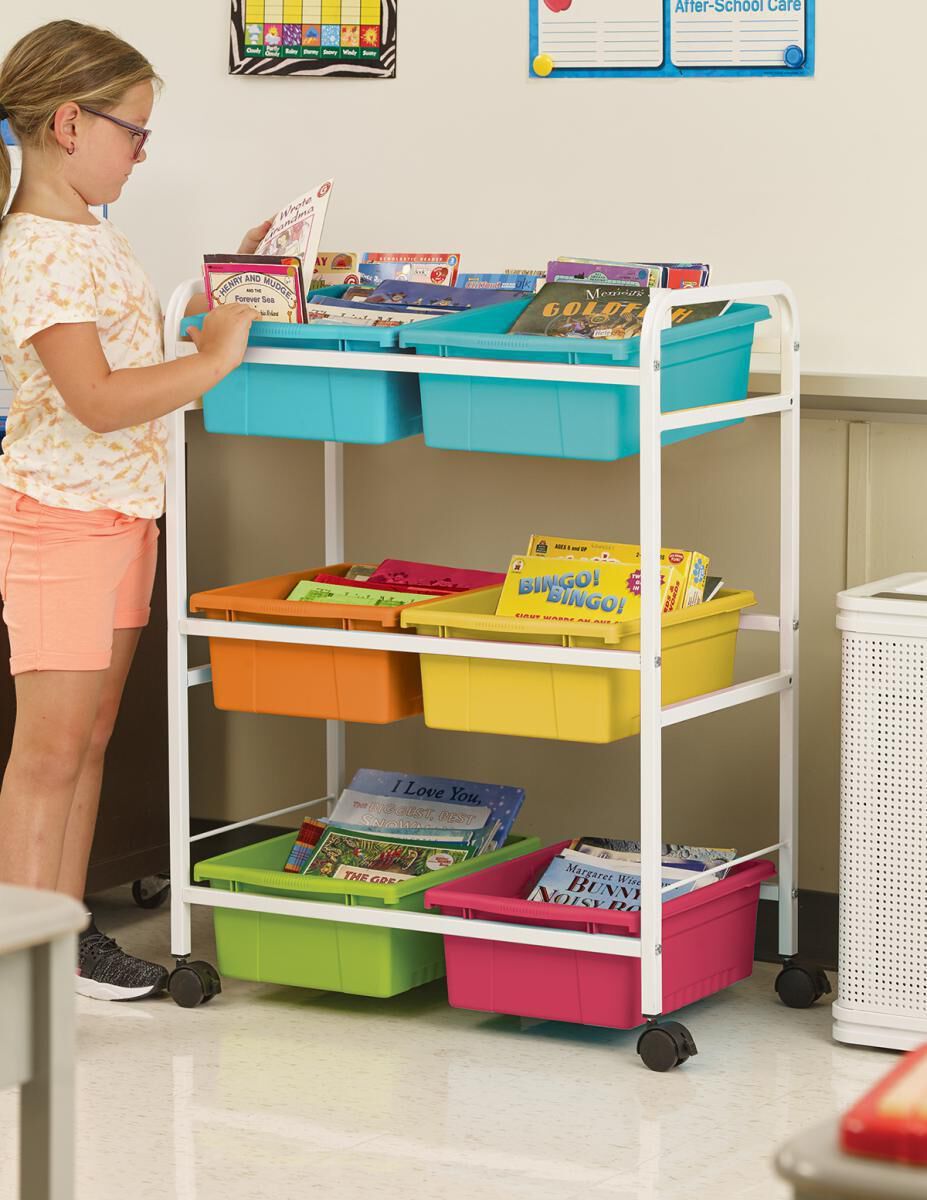 Thumbnail 6 Small Book Browser Cart with Vibrant Tubs 