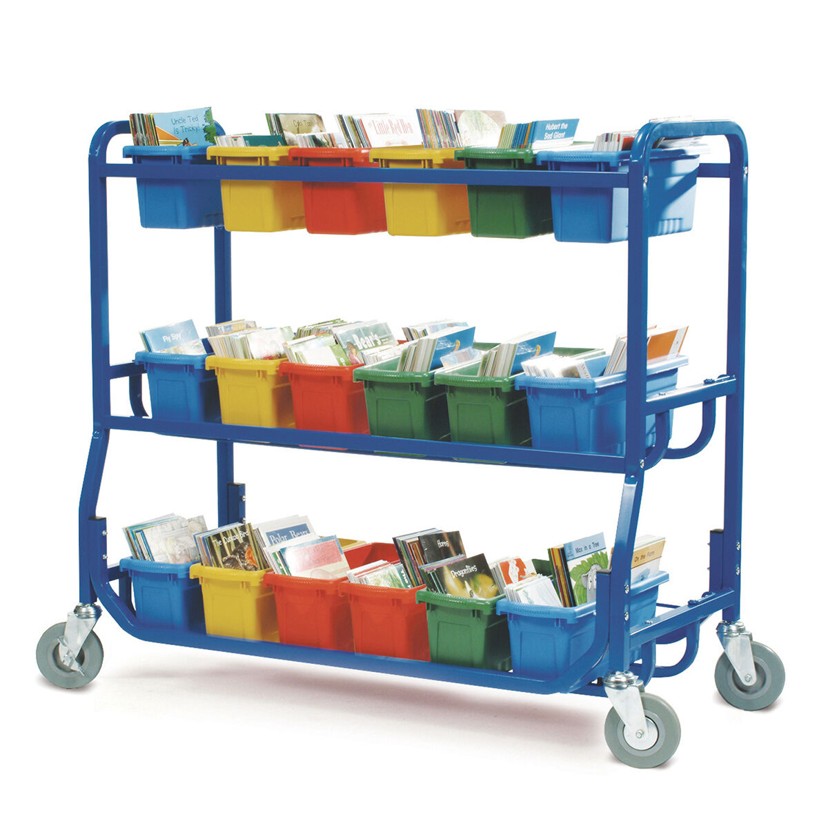 Library on Wheels Cart: 18 Small Book Tubs