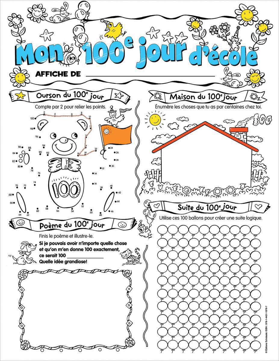 Thumbnail 2Ensemble d'affiches &agrave; compl&eacute;ter : Mon 100e jour d'&eacute;cole