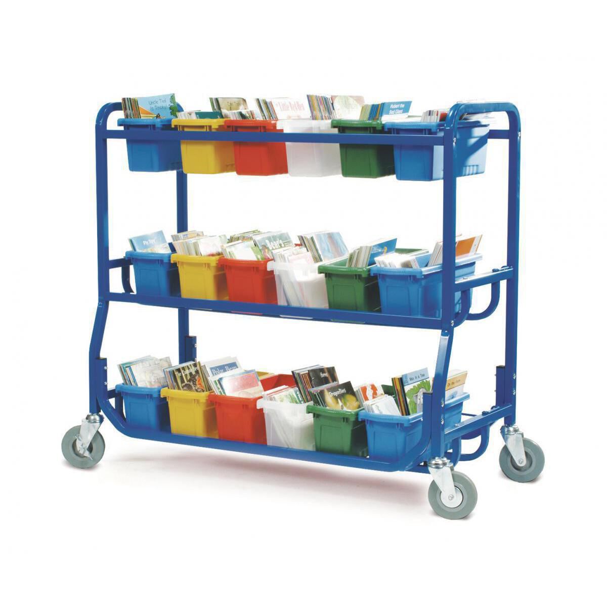  Library on Wheels Cart: 18 Small Book Tubs 