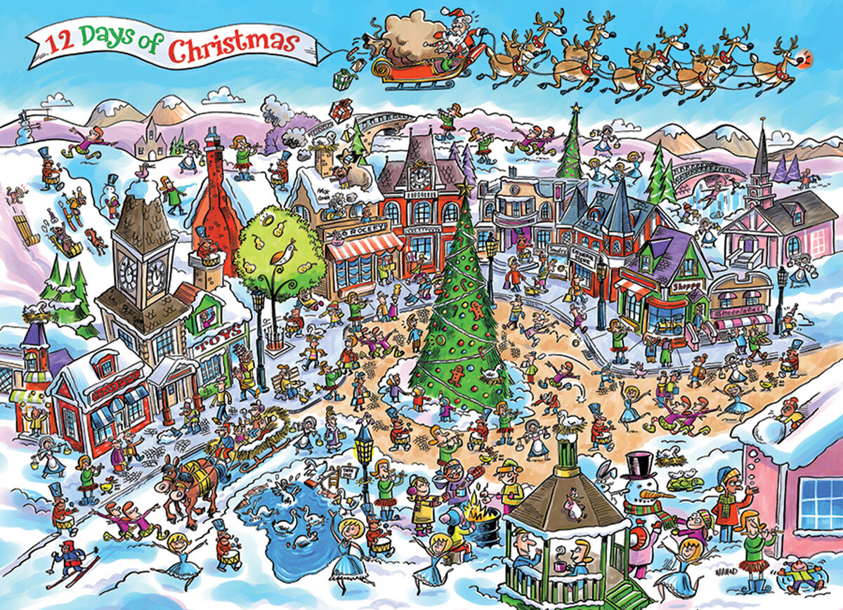 Thumbnail 2 Doodletown 12 Days of Christmas 1000 Piece Puzzle 