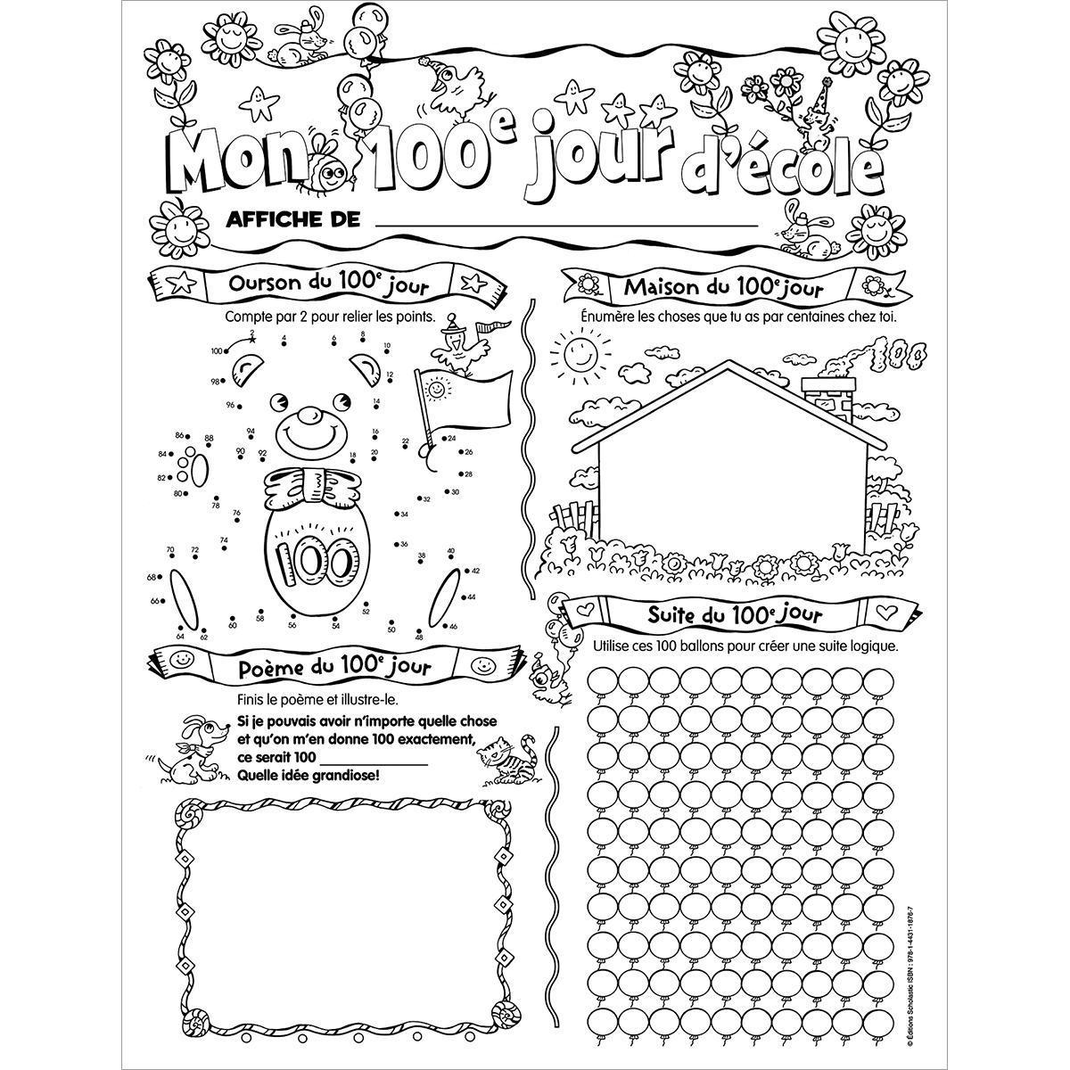  Ensemble d'affiches &agrave; compl&eacute;ter : Mon 100e jour d'&eacute;cole 