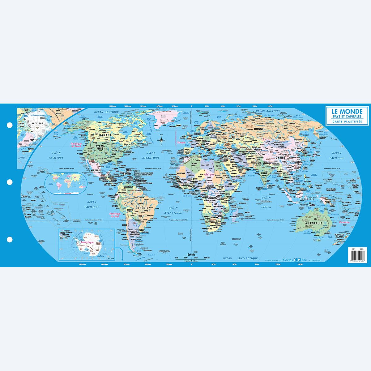 Petite carte Le monde, pays et capitales