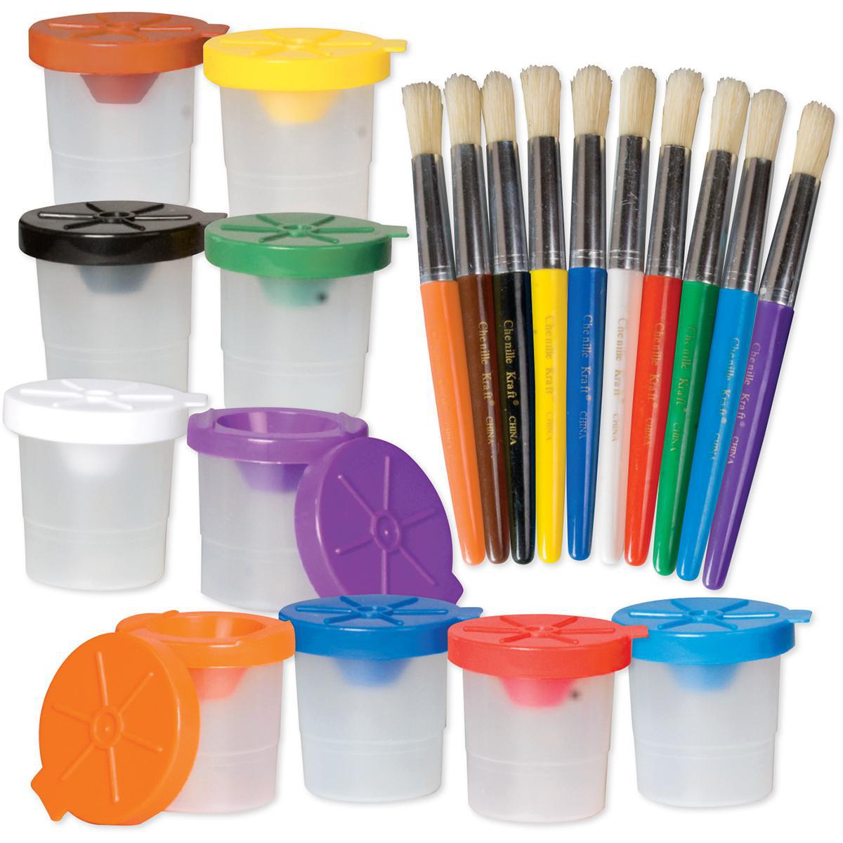  No Spill Paint Cups &amp; Brushes 20-Pack 